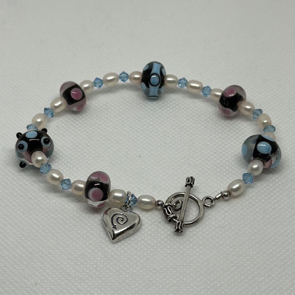 Elegant 925 silver and Murano and pearls bracelet